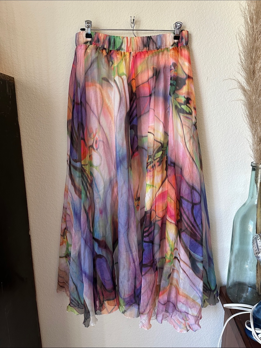 Flowing Multicolor Watercolor Maxi Skirt